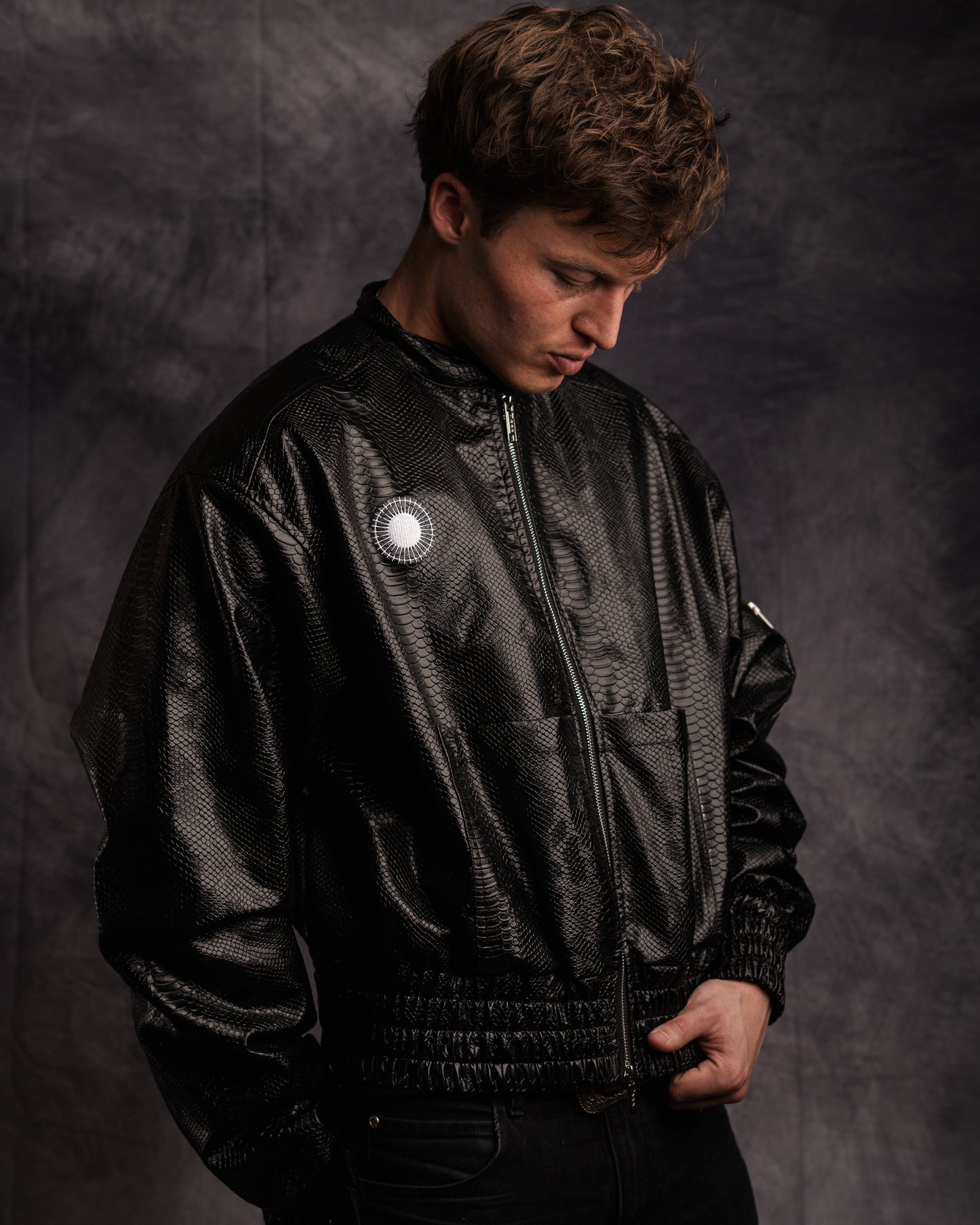 PYTHON LEATHER BOMBER — MIDNIGHT BLACK