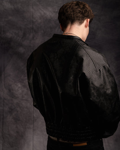PYTHON LEATHER BOMBER — MIDNIGHT BLACK