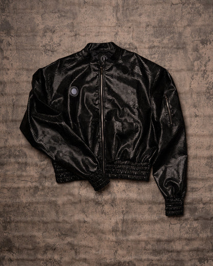 PYTHON LEATHER BOMBER — MIDNIGHT BLACK