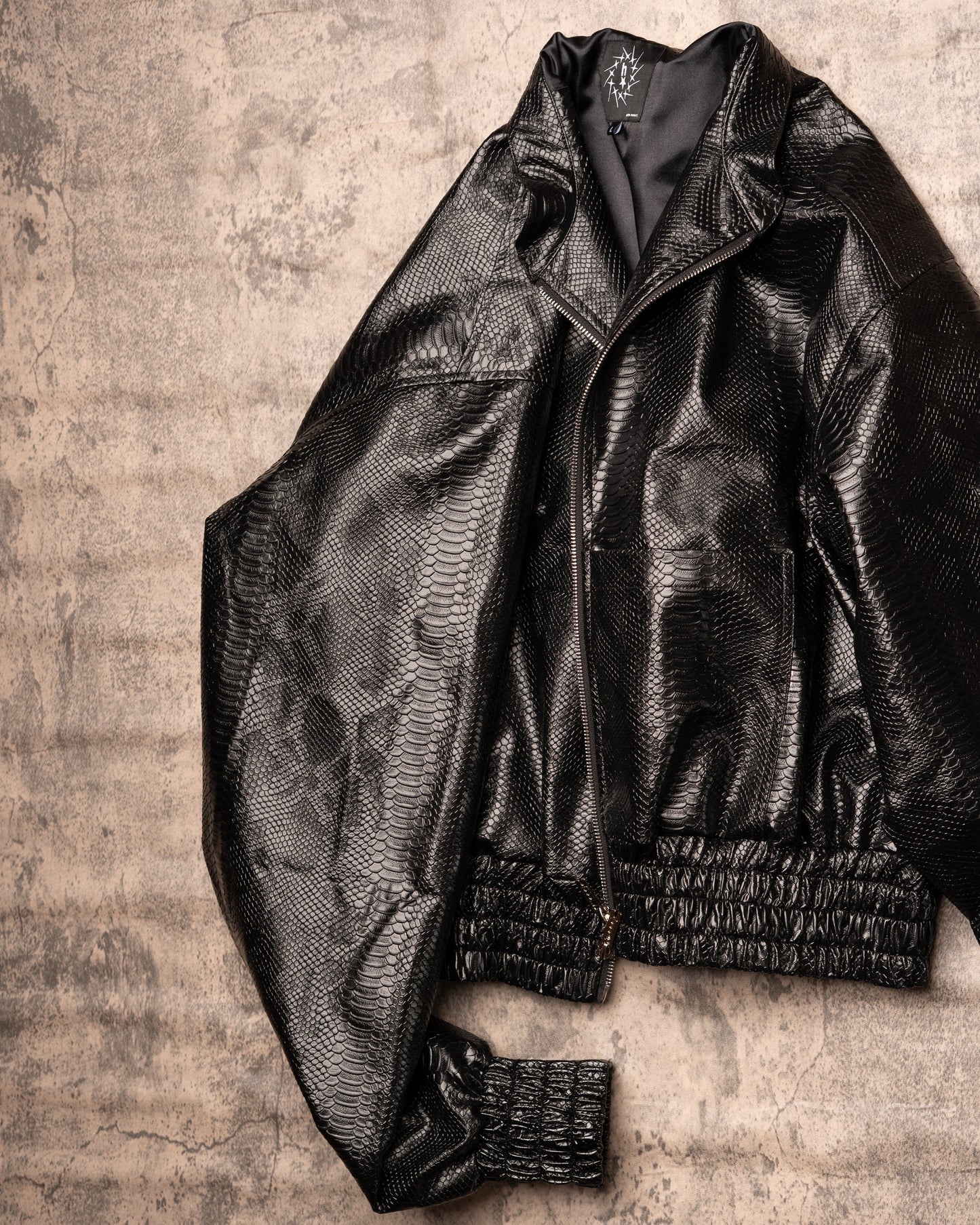 PYTHON LEATHER BOMBER — MIDNIGHT BLACK