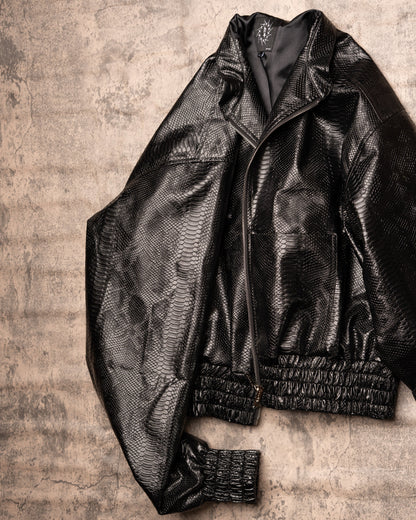 PYTHON LEATHER BOMBER — MIDNIGHT BLACK