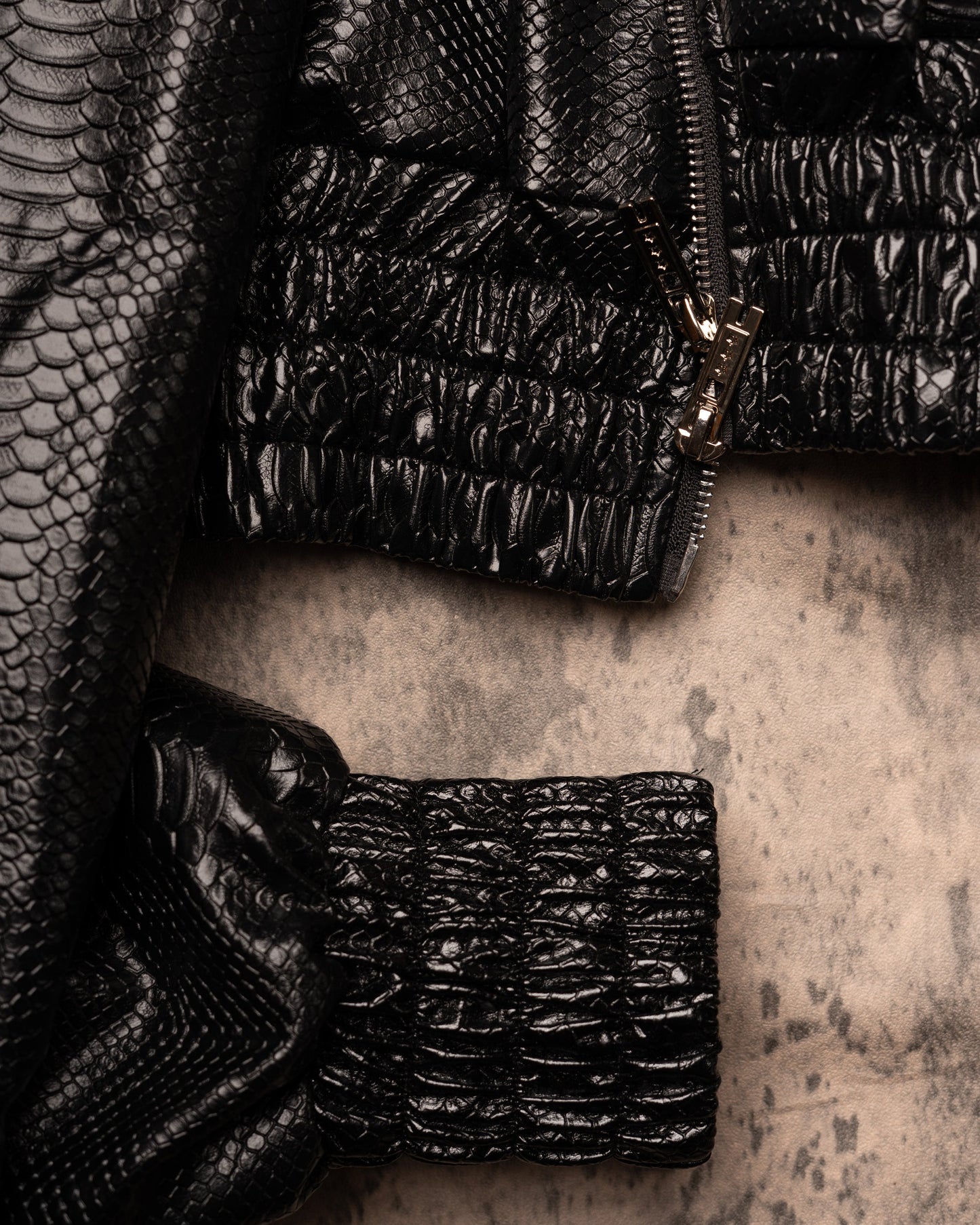 PYTHON LEATHER BOMBER — MIDNIGHT BLACK