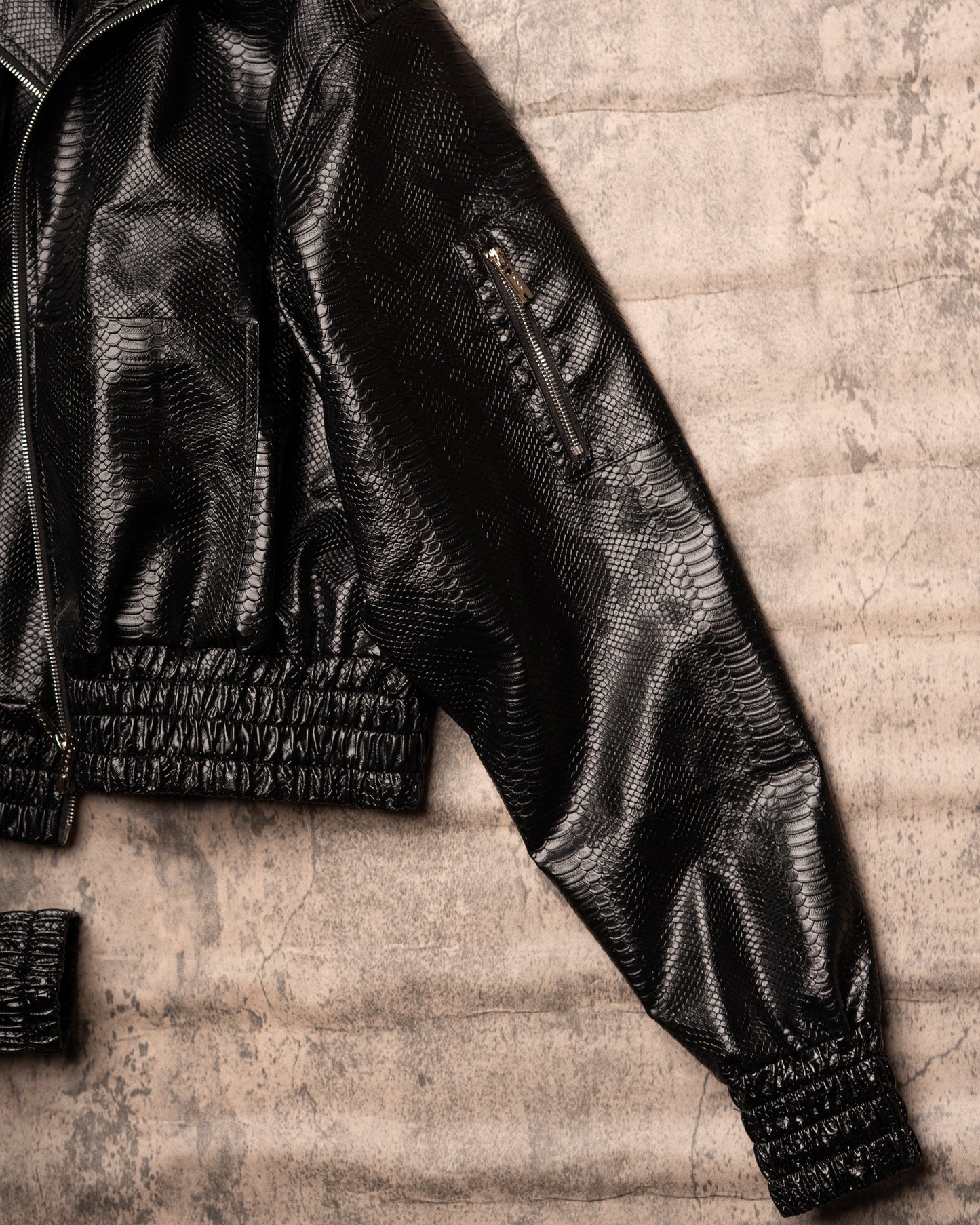 PYTHON LEATHER BOMBER — MIDNIGHT BLACK