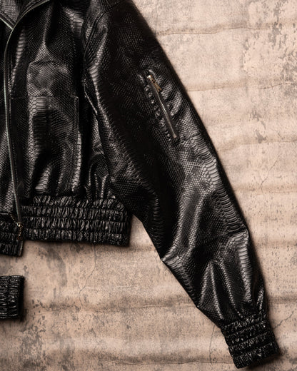 PYTHON LEATHER BOMBER — MIDNIGHT BLACK