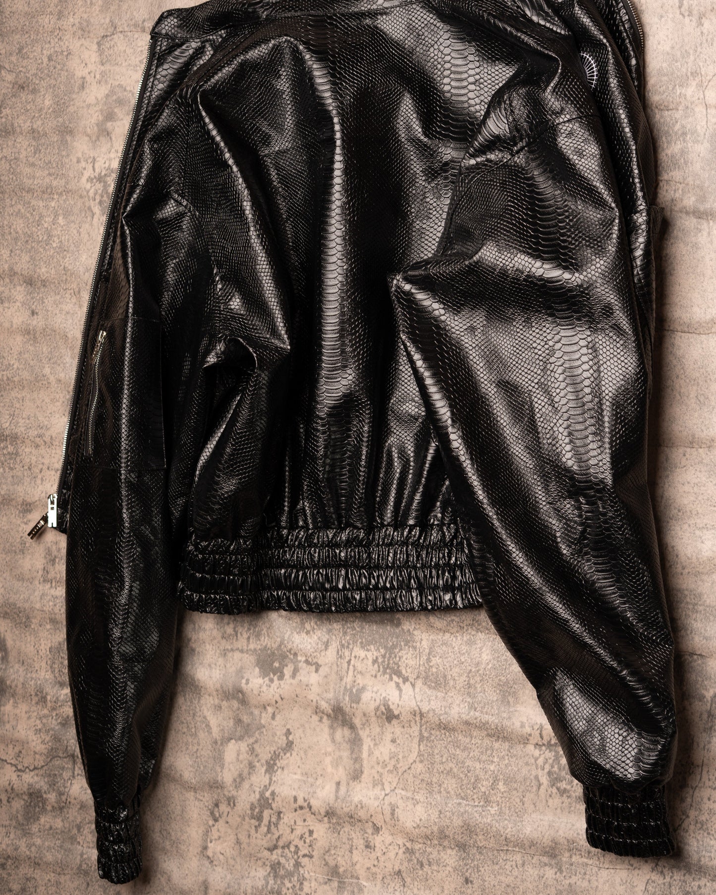 PYTHON LEATHER BOMBER — MIDNIGHT BLACK