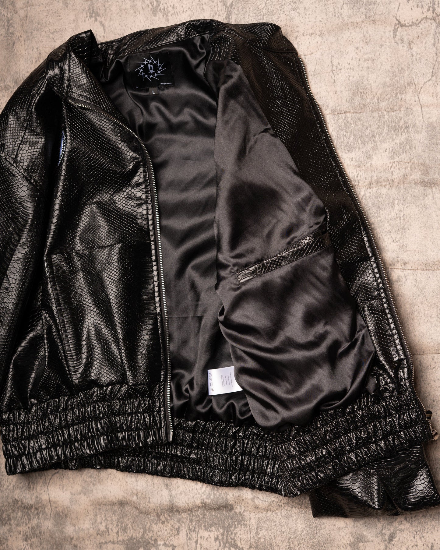PYTHON LEATHER BOMBER — MIDNIGHT BLACK