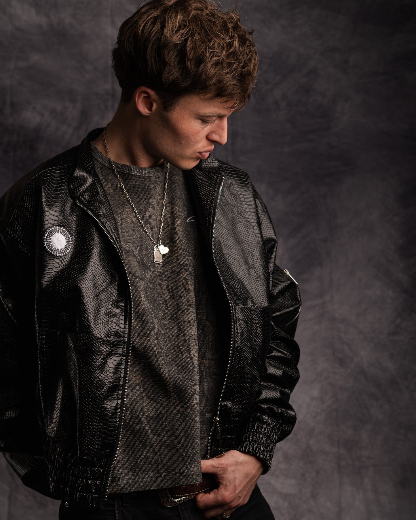 PYTHON LEATHER BOMBER — MIDNIGHT BLACK
