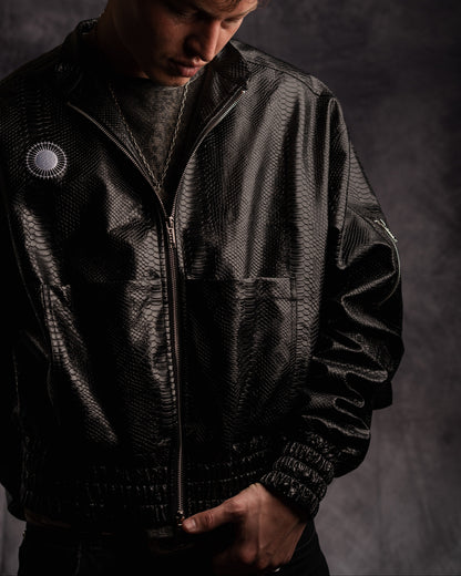 PYTHON LEATHER BOMBER — MIDNIGHT BLACK