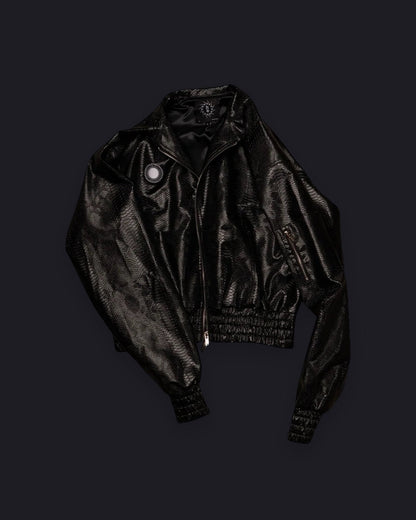 PYTHON LEATHER BOMBER — MIDNIGHT BLACK